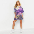 Knee-length short Sleeve Pajamas Tie Dye Daily Use Plus Summer Nightdress for woman